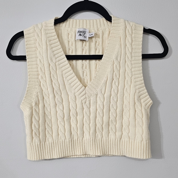 Princess Polly Cropped Sweater Vest off white S/M - Picture 1 of 5